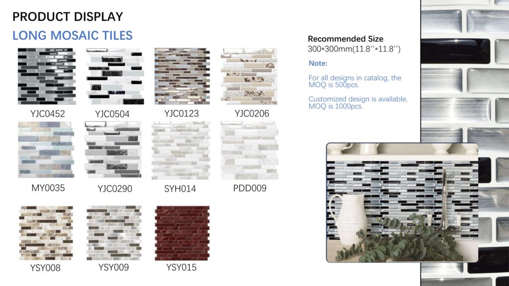 Long mosaic peel and stick wall tile designs, 300×300 mm