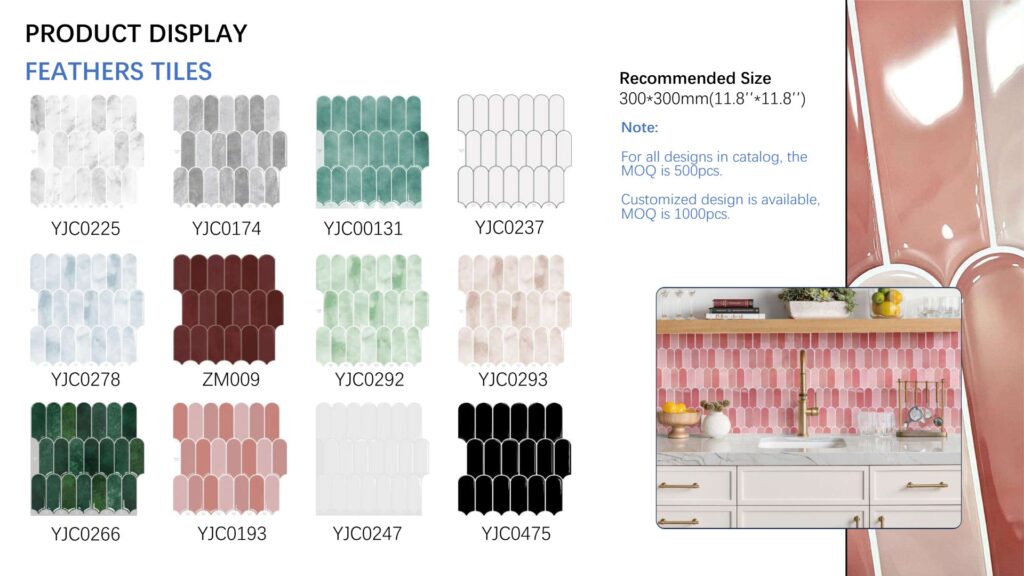 Feathers peel and stick wall tile designs, 300×300 mm, with kitchen application