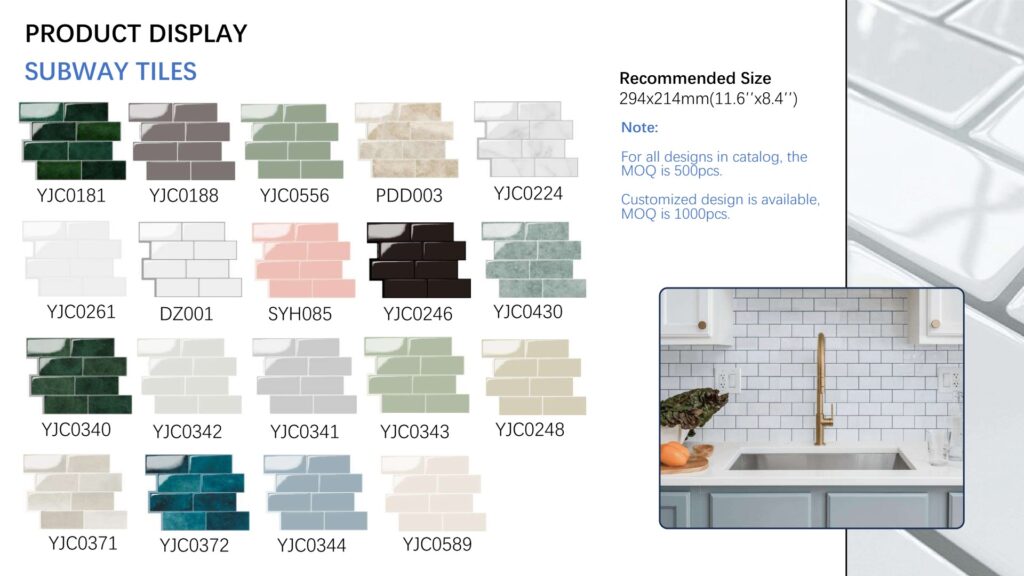 Subway peel and stick wall tile designs, 294×214 mm, shown as a kitchen backsplash