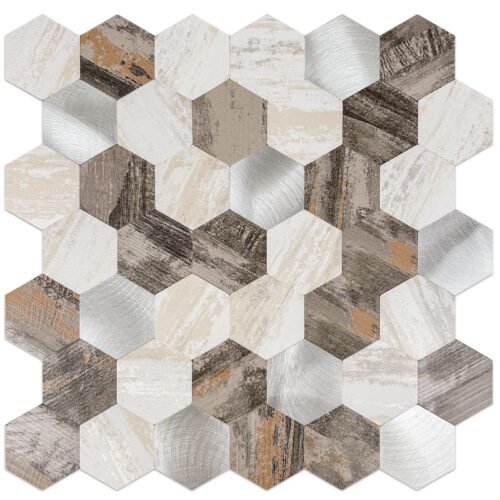 Best Seller Brown Hexagon Peel and Stick Composite Wall Tiles Home Decor Waterproof Backsplash Kitchen Self Adhesive Mosaic
