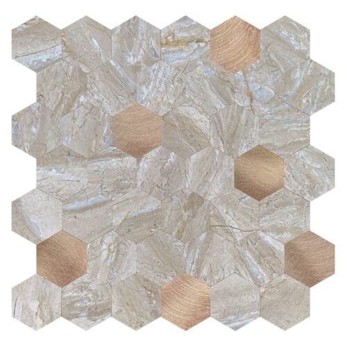 Best Seller Brown Hexagon Peel and Stick Composite Wall Tiles Home Decor Waterproof Backsplash Kitchen Self Adhesive Mosaic