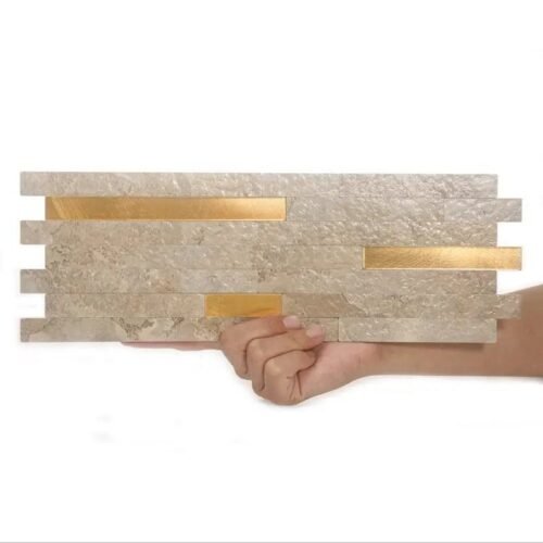 Best Price Peel and Stick Backsplash Wall Tile PVC Mixed Metal Wall Panel in Dark Beige for Kitchen Bathroom Home Decor