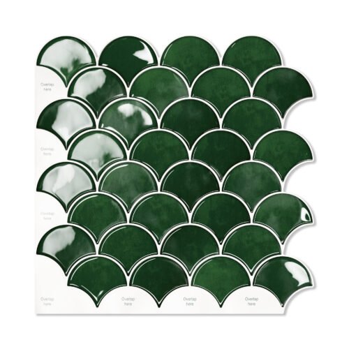 Green Peel and Stick Backsplash Fish Scale Tile