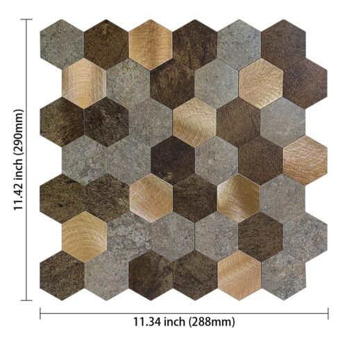 Best Seller Brown Hexagon Peel and Stick Composite Wall Tiles Home Decor Waterproof Backsplash Kitchen Self Adhesive Mosaic