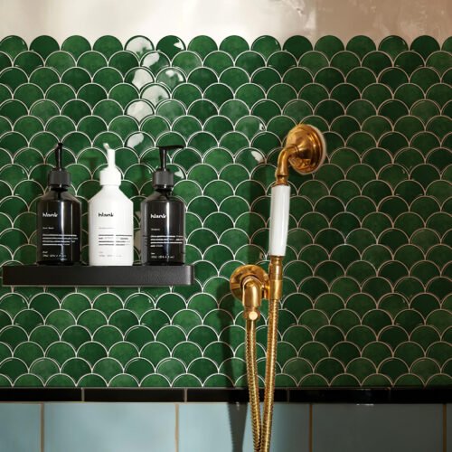 Green Peel and Stick Backsplash Fish Scale Tile
