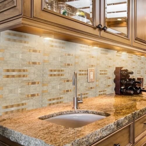 Best Price Peel and Stick Backsplash Wall Tile PVC Mixed Metal Wall Panel in Dark Beige for Kitchen Bathroom Home Decor