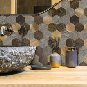 Best Seller Brown Hexagon Peel and Stick Composite Wall Tiles Home Decor Waterproof Backsplash Kitchen Self Adhesive Mosaic