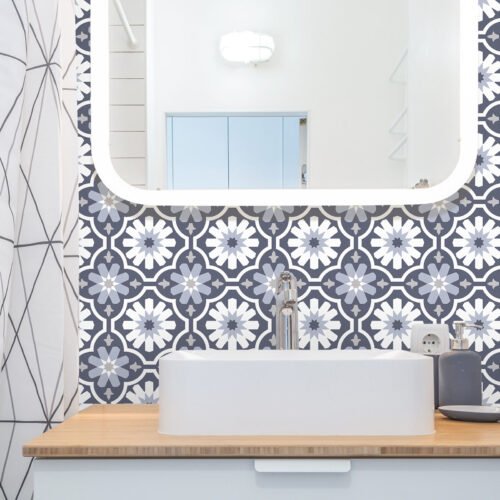 Purple and White Moroccan Self-adhesive Floor